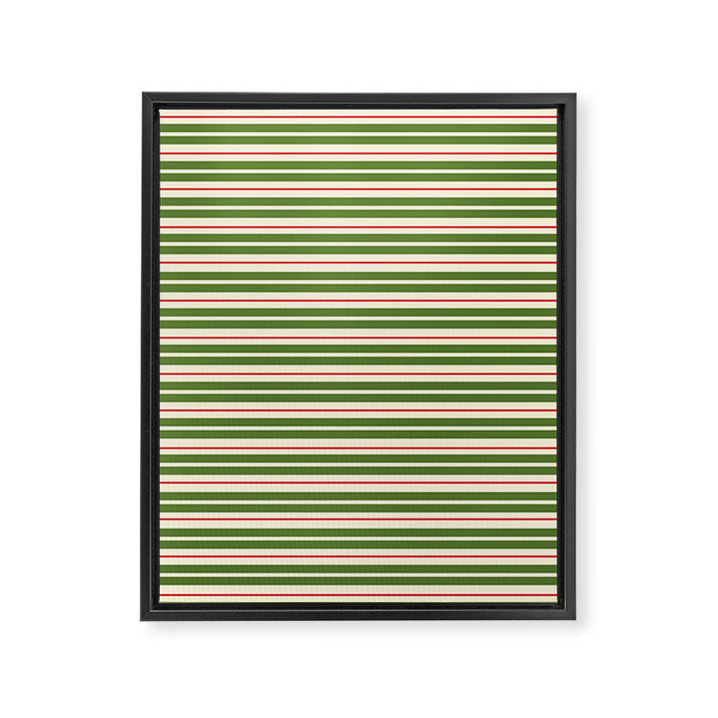 Christmas Stripes Retro Holiday Stripe Pattern in Xmas Green Red Cream  Framed Canvas Print Gallery Image 8