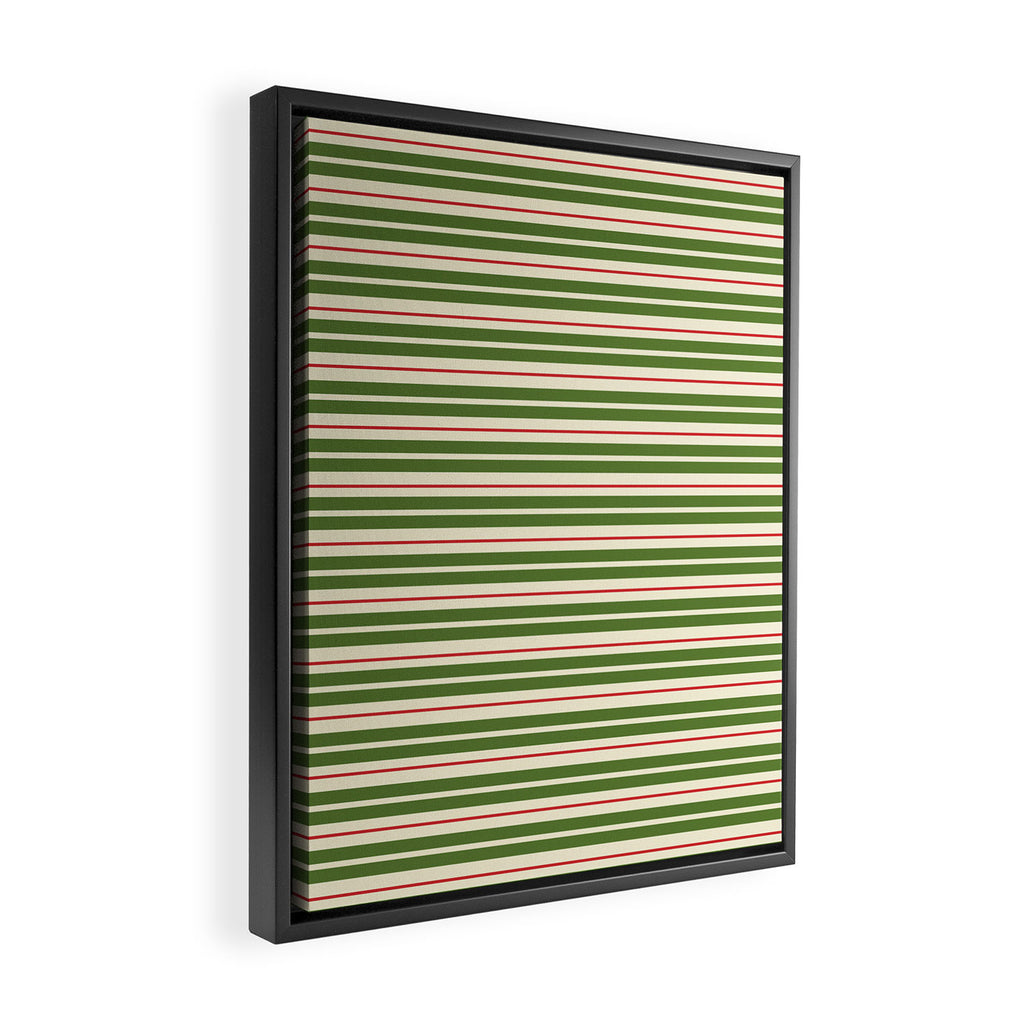 Christmas Stripes Retro Holiday Stripe Pattern in Xmas Green Red Cream  Framed Canvas Print Gallery Image 2