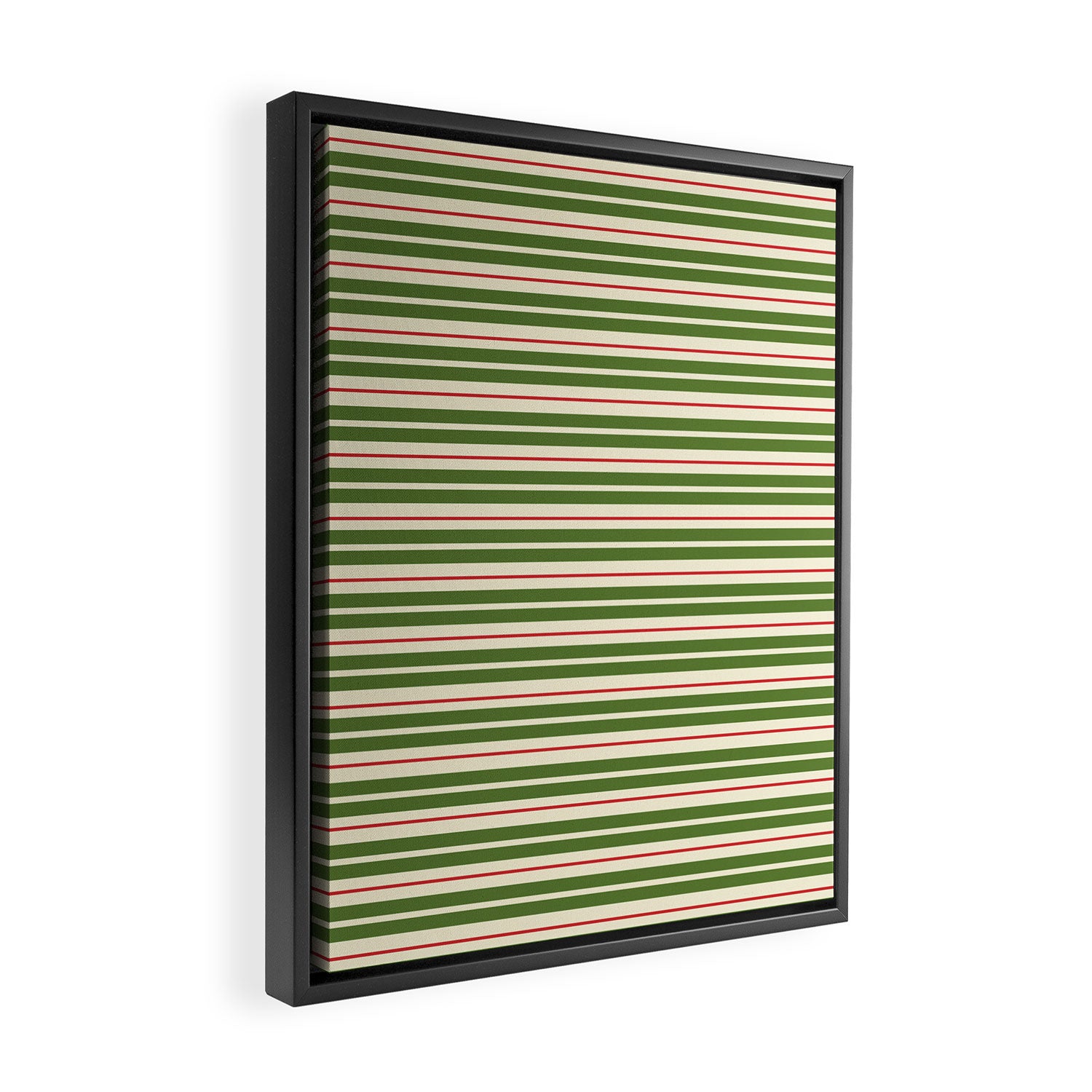 Christmas Stripes Retro Holiday Stripe Pattern in Xmas Green Red Cream  Framed Canvas Print Gallery Image 2