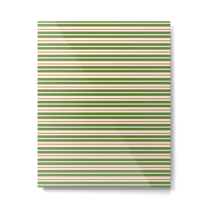 Christmas Stripes Retro Holiday Stripe Pattern in Xmas Green Red Cream  Metal Print Gallery Image 1