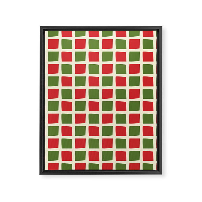 Christmas Windows Mid Century Modern Checkered Red Green Cream Retro Holiday Pattern Framed Canvas Print Gallery Image 1
