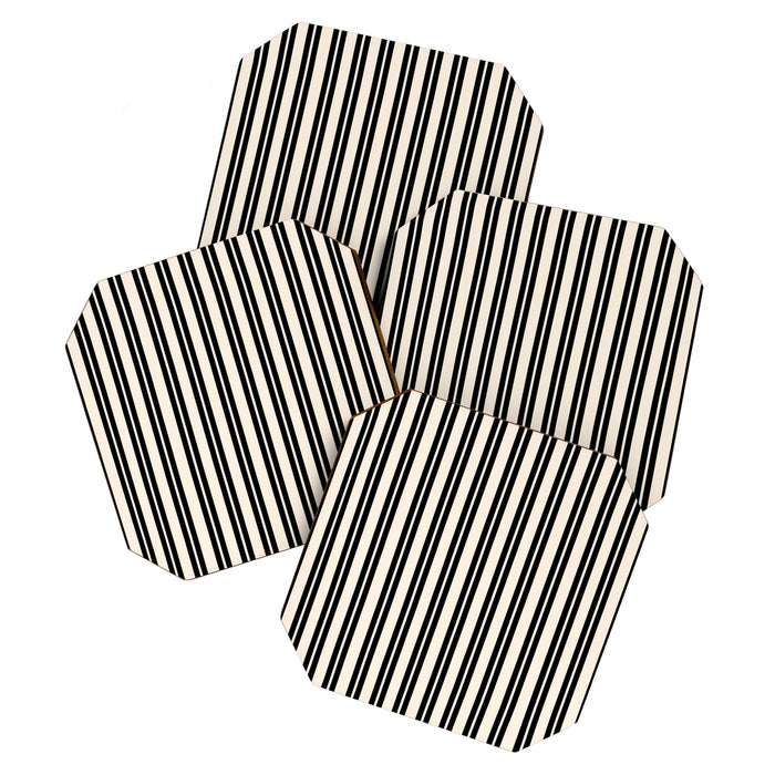Classic Double Stripe Pattern in Black and Almond Cream Coaster Gallery Image 1