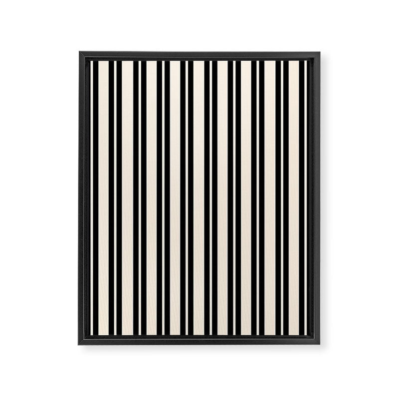 Classic Double Stripe Pattern in Black and Almond Cream Framed Canvas Print Gallery Image 8