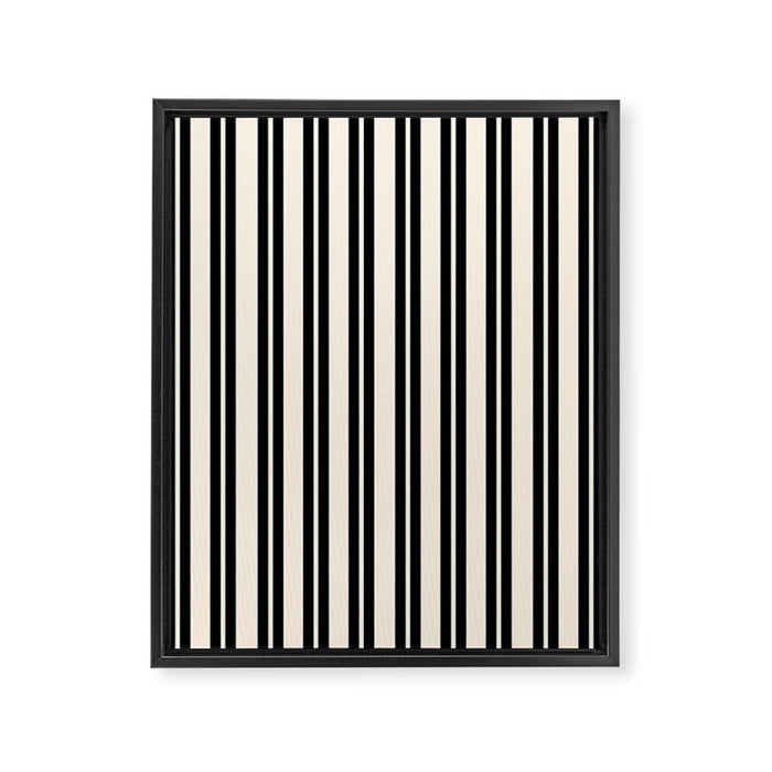 Classic Double Stripe Pattern in Black and Almond Cream Framed Canvas Print Gallery Image 1