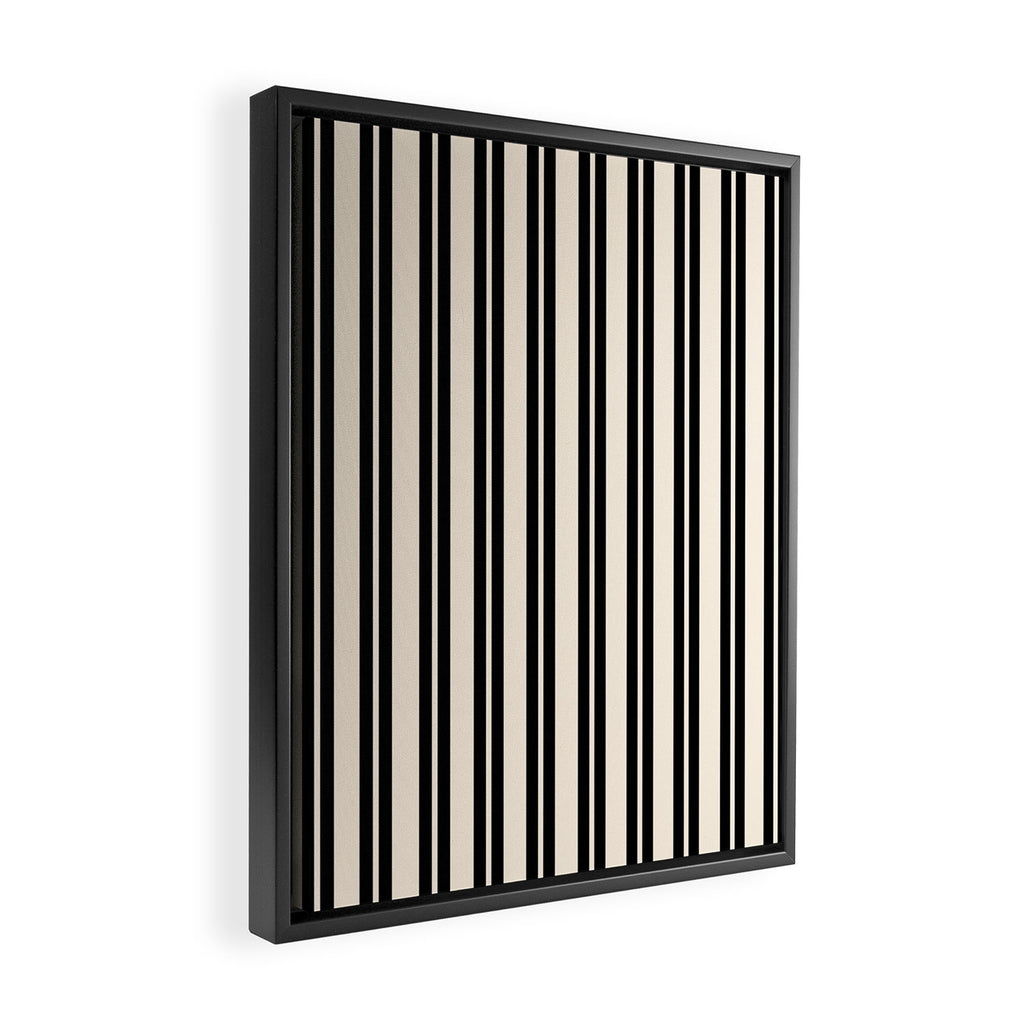 Classic Double Stripe Pattern in Black and Almond Cream Framed Canvas Print Gallery Image 2