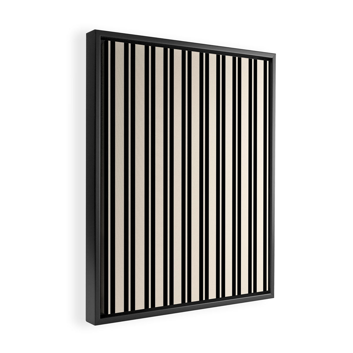 Classic Double Stripe Pattern in Black and Almond Cream Framed Canvas Print Gallery Image 2