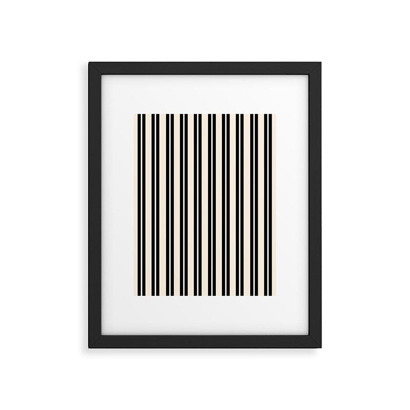 Classic Double Stripe Pattern in Black and Almond Cream Framed Art Print Gallery Image 6