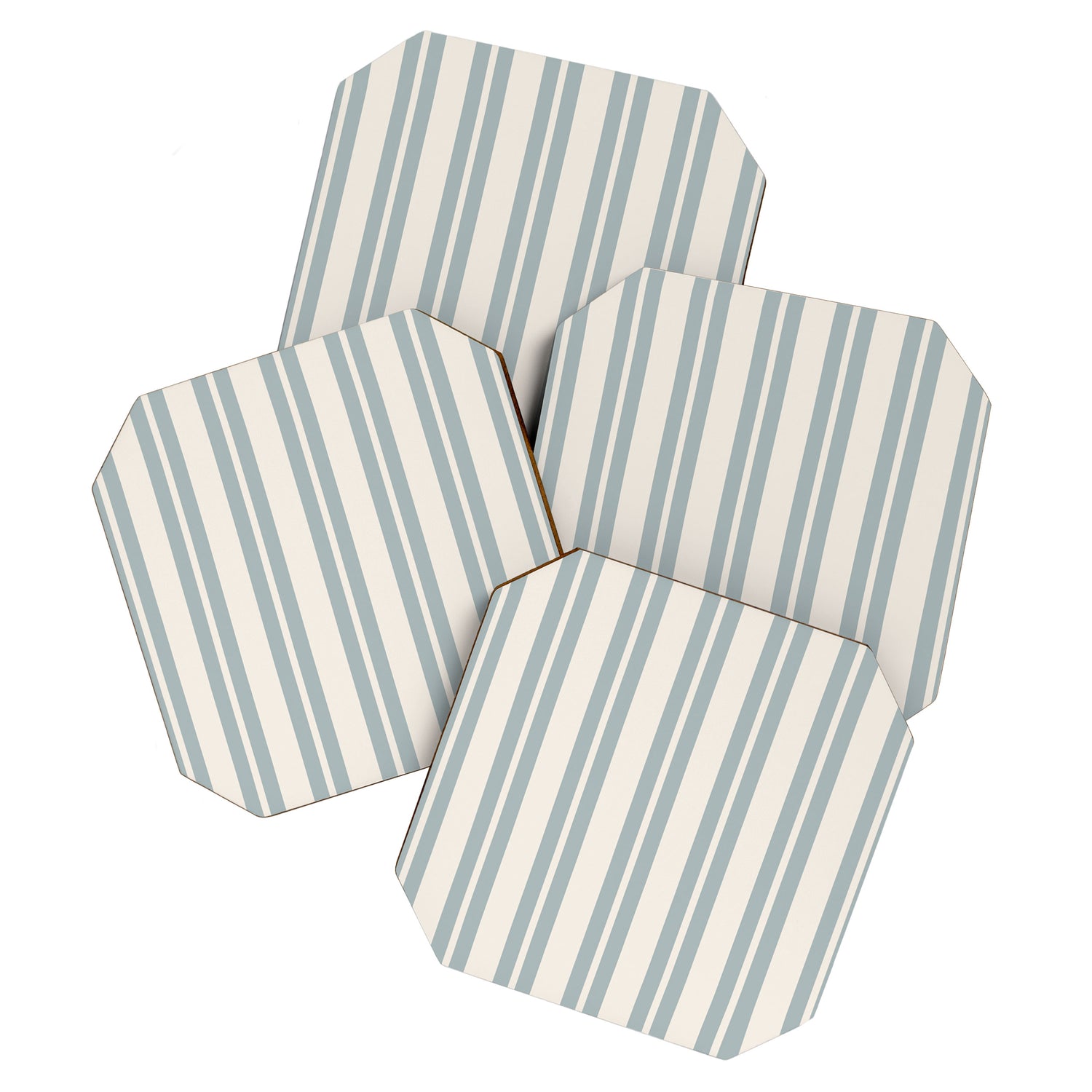 Classic Double Stripe Pattern in Cream and Light Blue-Gray Coaster Gallery Image 1