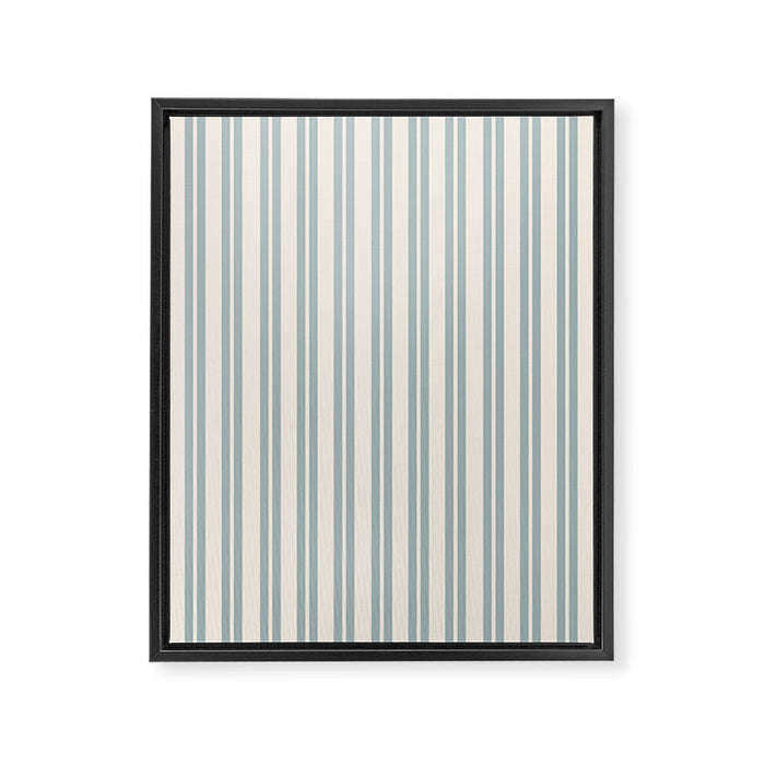 Classic Double Stripe Pattern in Cream and Light Blue-Gray Framed Canvas Print Gallery Image 1