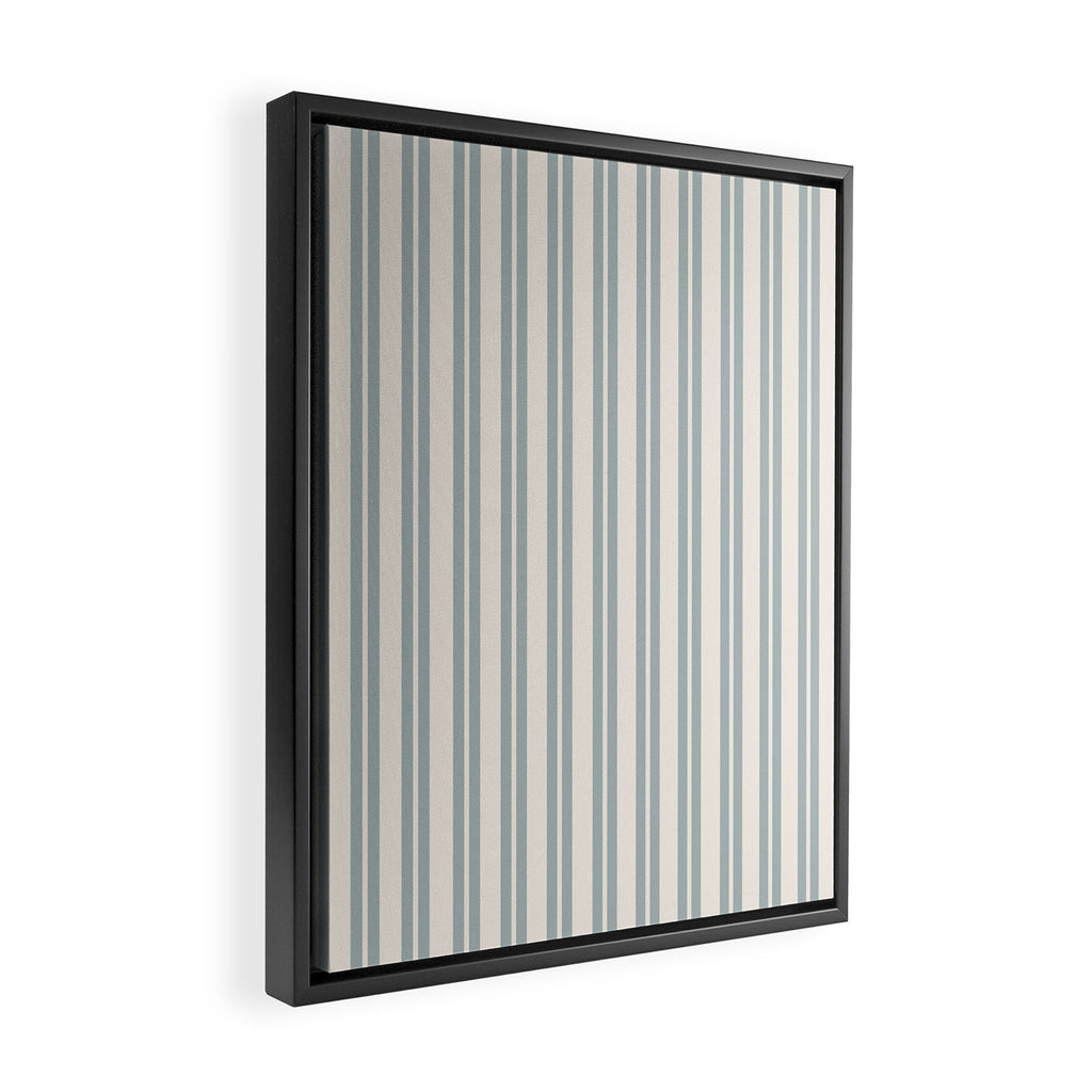 Classic Double Stripe Pattern in Cream and Light Blue-Gray Framed Canvas Print Gallery Image 2