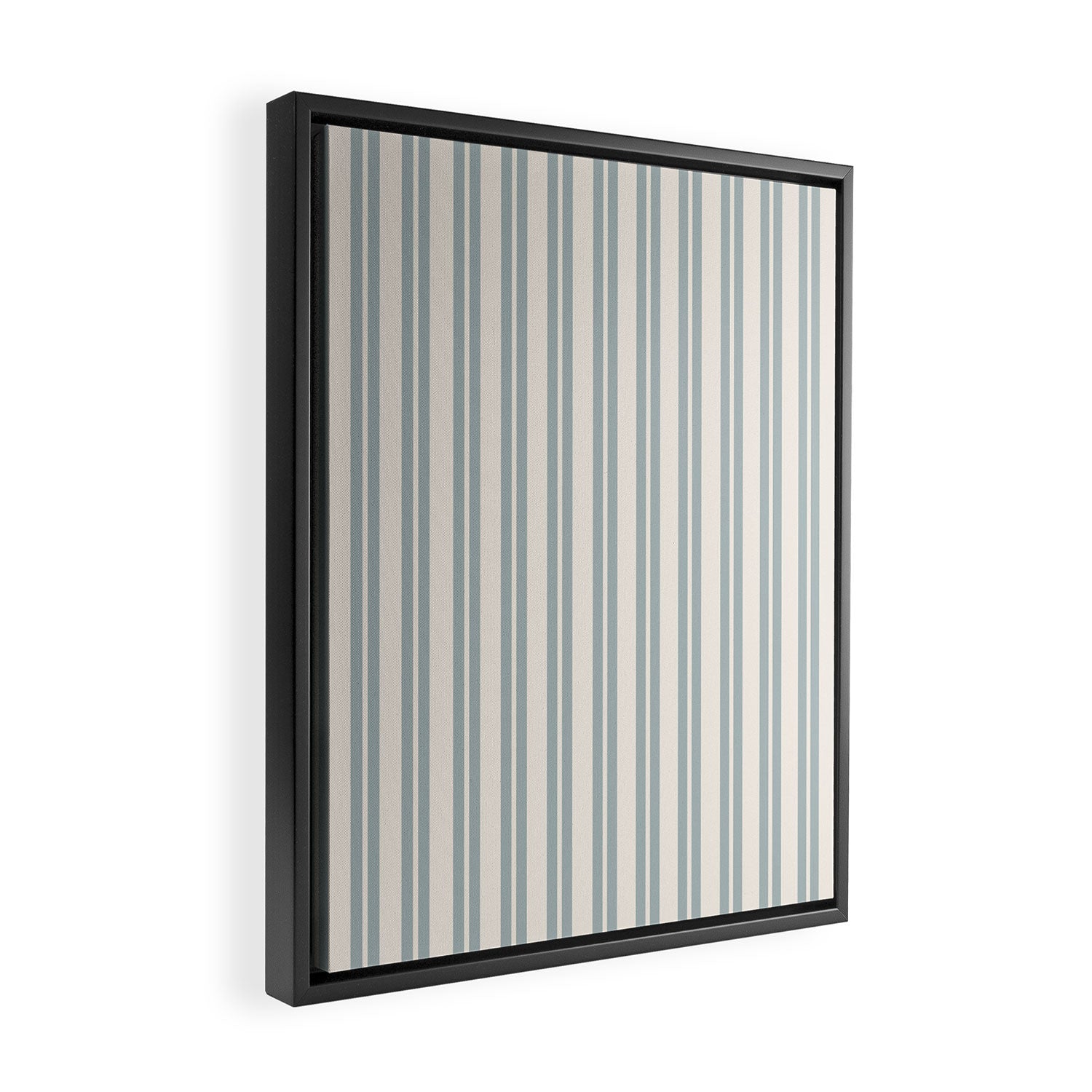 Classic Double Stripe Pattern in Cream and Light Blue-Gray Framed Canvas Print Gallery Image 2