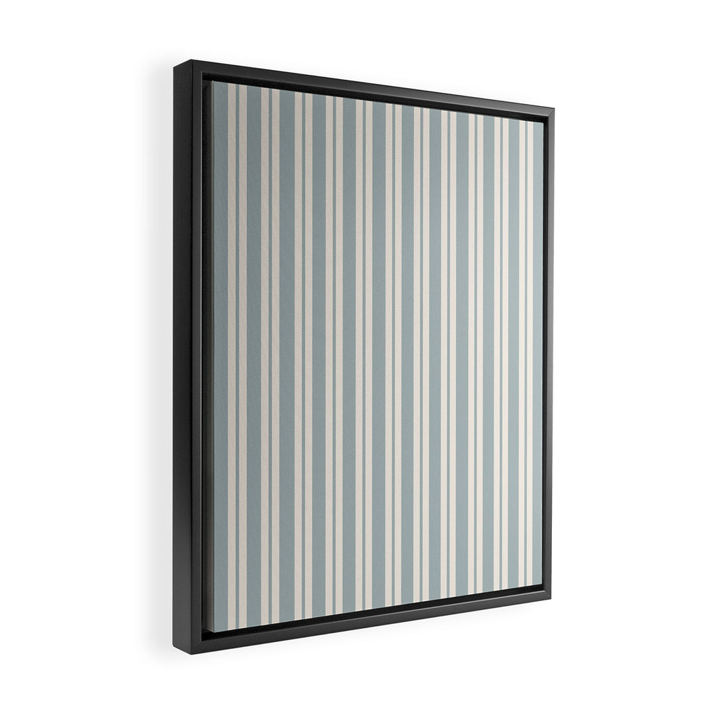 Classic Double Stripe Pattern in Light Blue-Gray and Cream  Framed Canvas Print Gallery Image 2