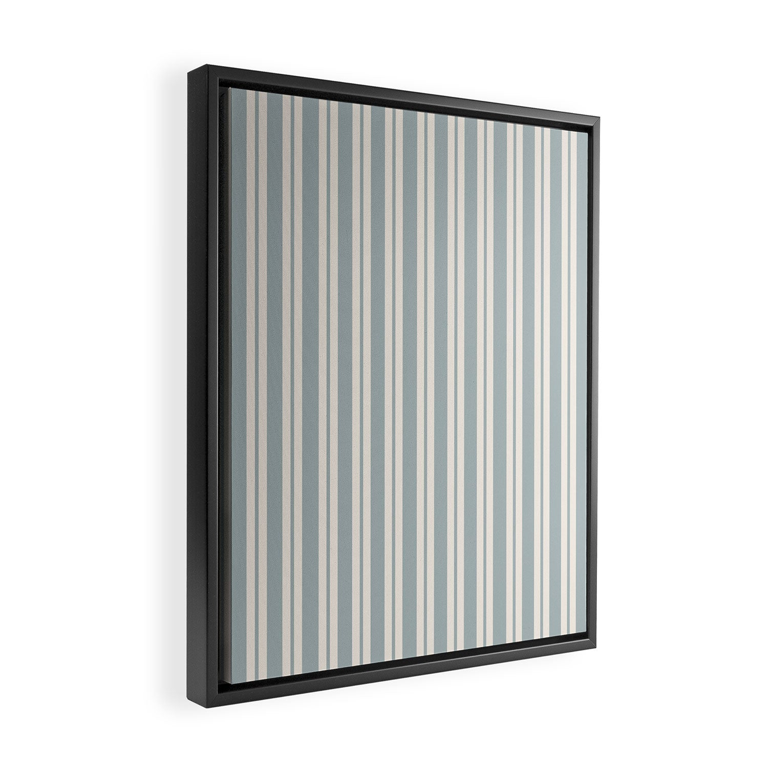 Classic Double Stripe Pattern in Light Blue-Gray and Cream  Framed Canvas Print Gallery Image 2