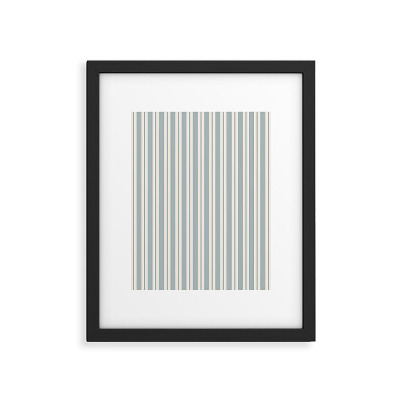 Classic Double Stripe Pattern in Light Blue-Gray and Cream  Framed Art Print Gallery Image 6