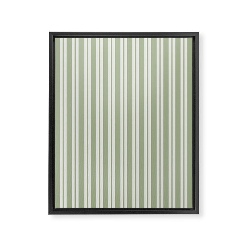 Classic Double Stripe Pattern in Pale Gray and Sage Green Framed Canvas Print Gallery Image 8