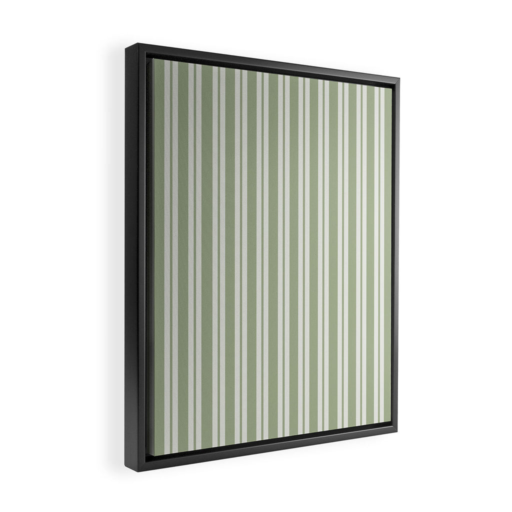 Classic Double Stripe Pattern in Pale Gray and Sage Green Framed Canvas Print Gallery Image 2