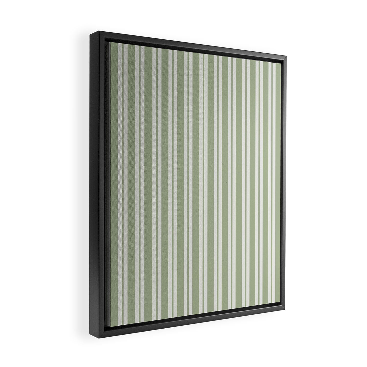 Classic Double Stripe Pattern in Pale Gray and Sage Green Framed Canvas Print Gallery Image 2