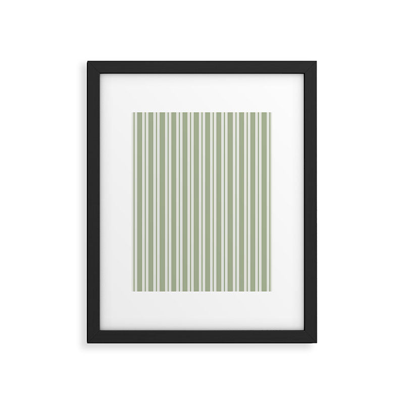 Classic Double Stripe Pattern in Pale Gray and Sage Green Framed Art Print Gallery Image 6