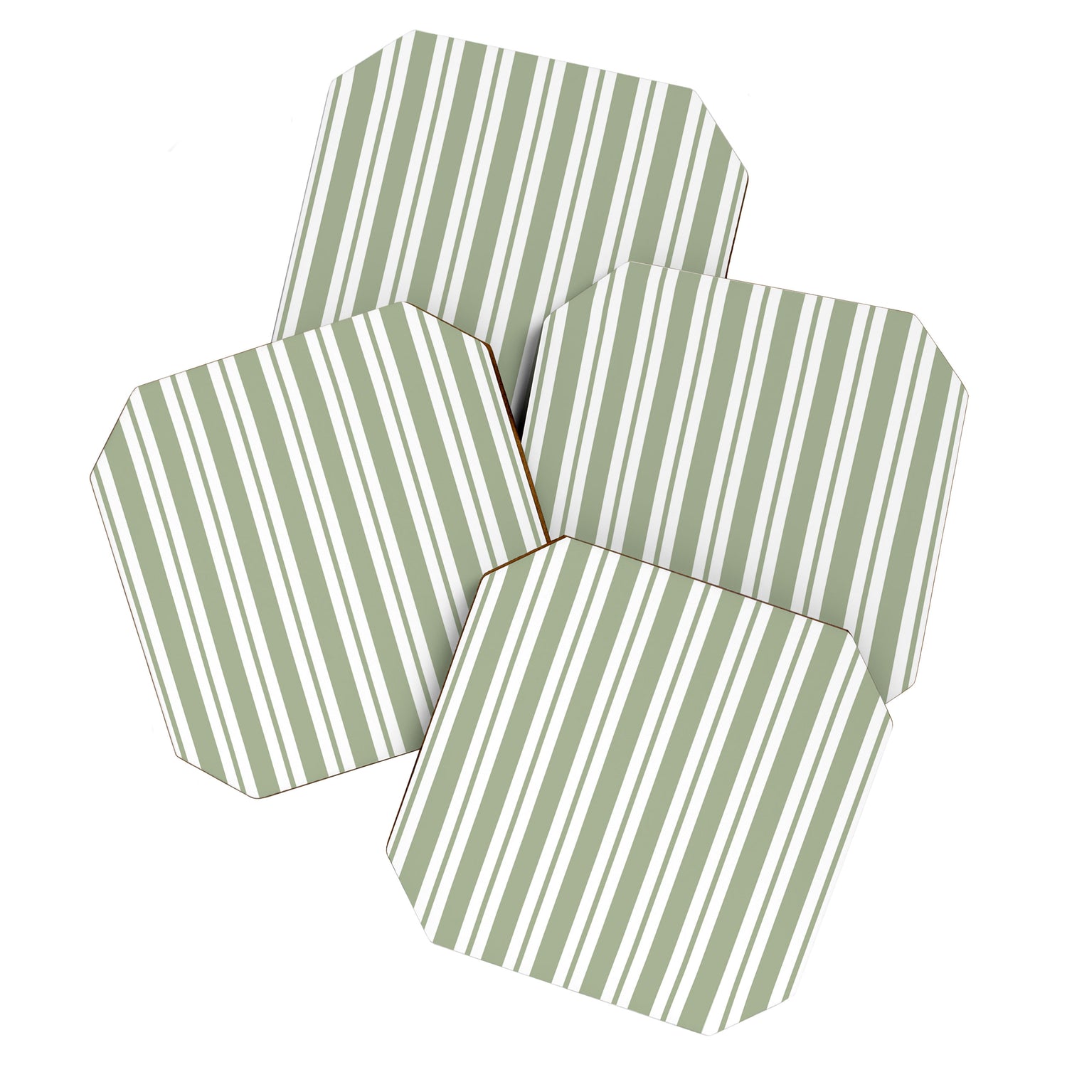 Classic Double Stripe Pattern Sage Green and White Coaster Gallery Image 1