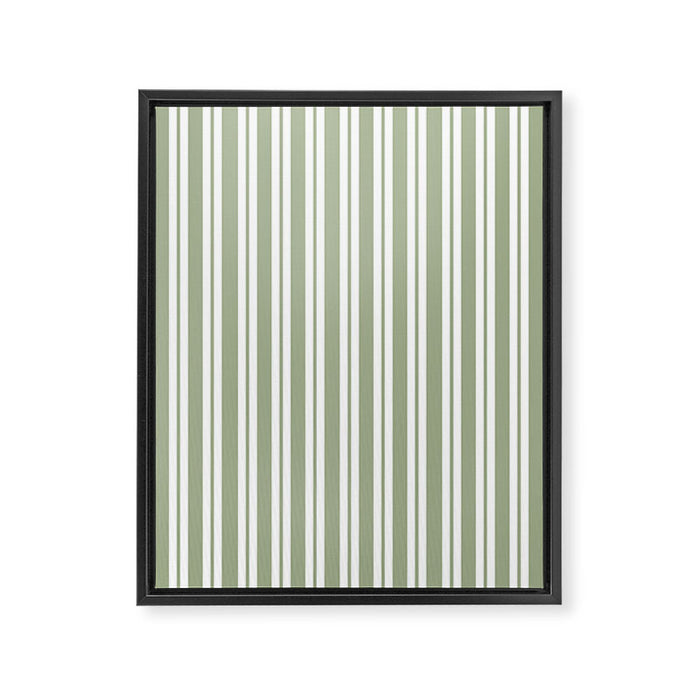 Classic Double Stripe Pattern Sage Green and White Framed Canvas Print Gallery Image 1