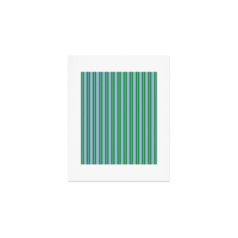Classic Double Stripe Vertical Pattern in Green and Baby Blu Art Print Gallery Image 1