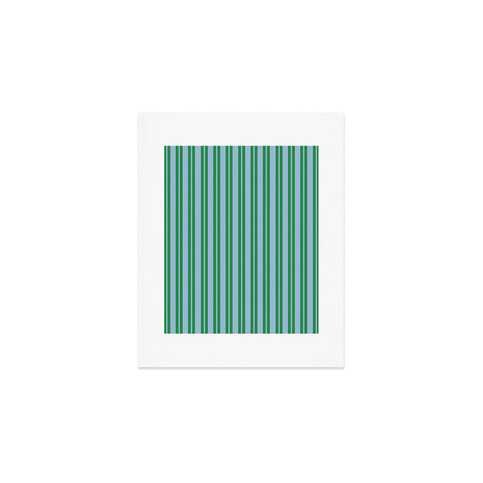 Classic Double Stripe Vertical Pattern in Green and Baby Blu Art Print Gallery Image 1
