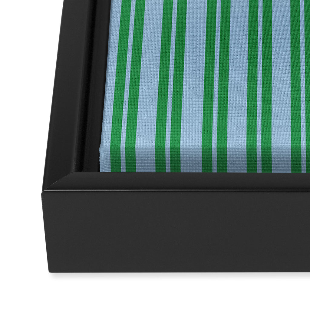 Classic Double Stripe Vertical Pattern in Green and Baby Blu Framed Canvas Print Gallery Image 3