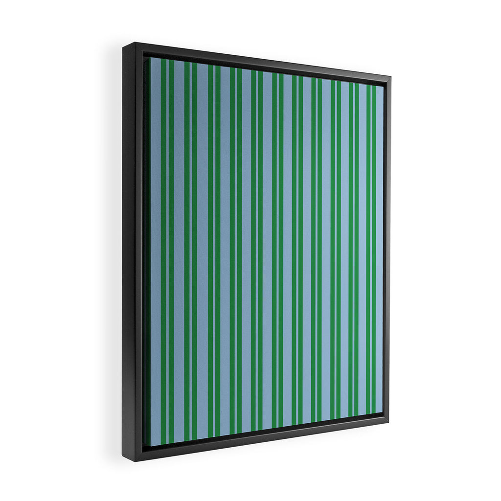 Classic Double Stripe Vertical Pattern in Green and Baby Blu Framed Canvas Print Gallery Image 2