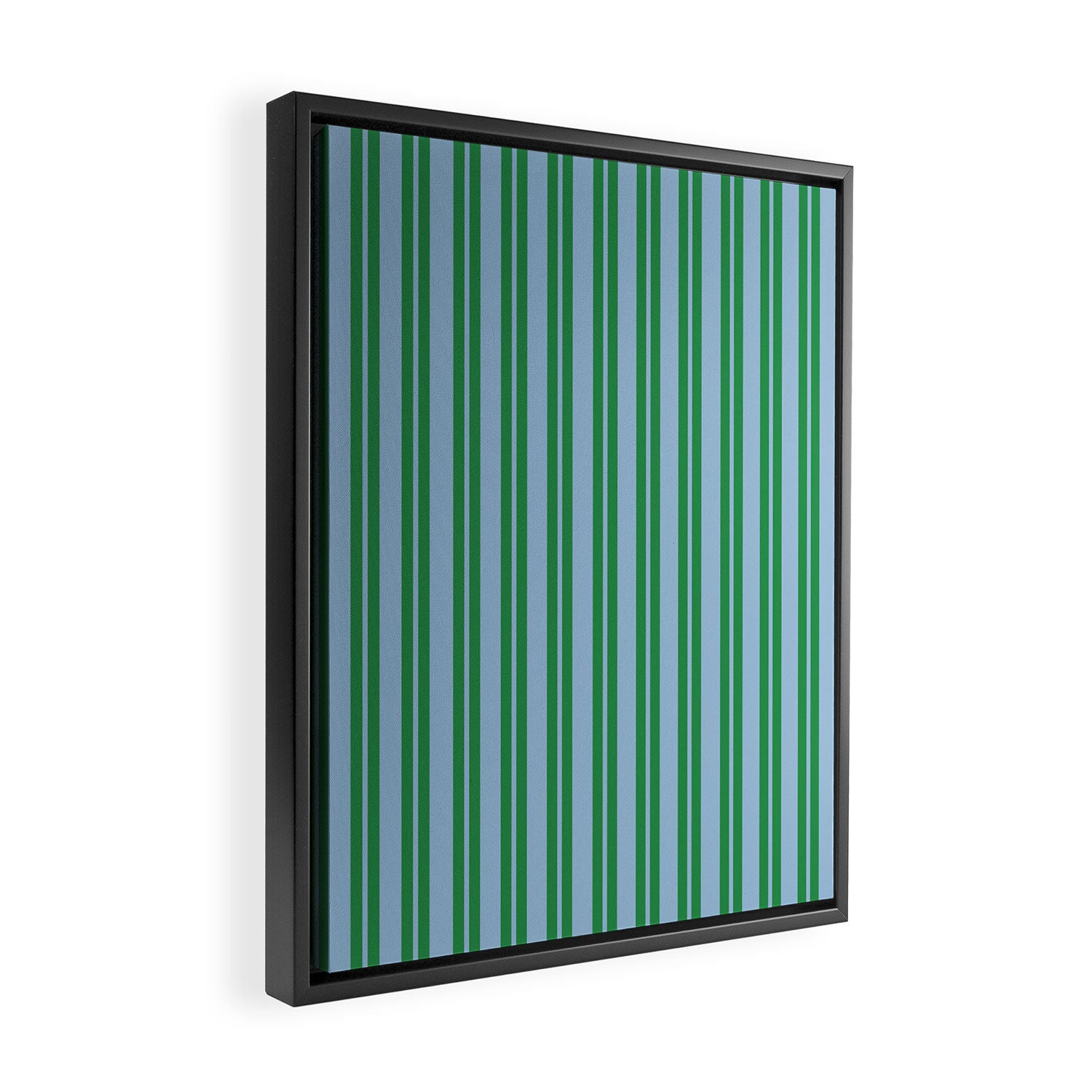 Classic Double Stripe Vertical Pattern in Green and Baby Blu Framed Canvas Print Gallery Image 2