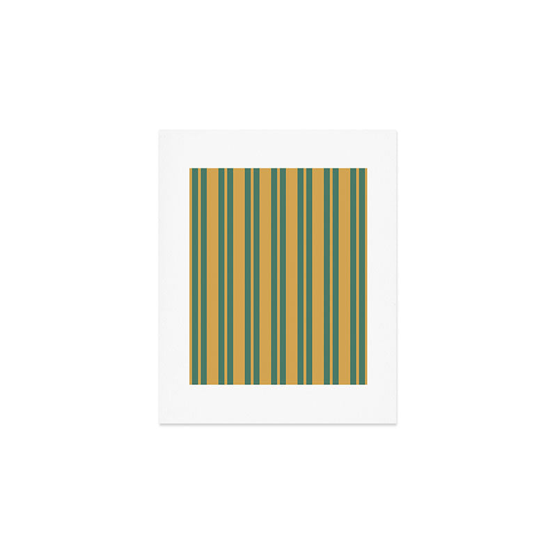 Classic Double Stripe Vertical Pattern in Teal Green and Ochre Mustard Art Print Gallery Image 1