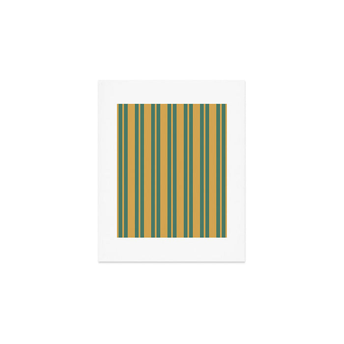 Classic Double Stripe Vertical Pattern in Teal Green and Ochre Mustard Art Print Gallery Image 1