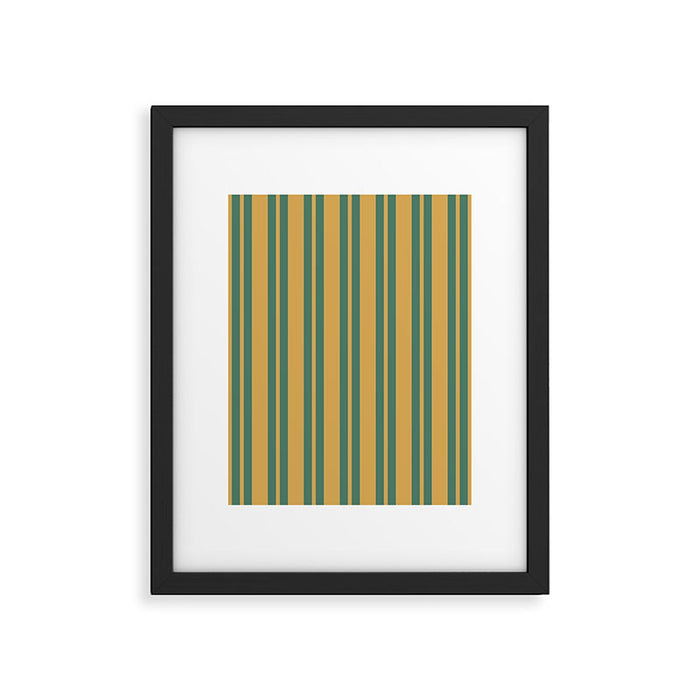 Classic Double Stripe Vertical Pattern in Teal Green and Ochre Mustard Framed Art Print Gallery Image 1