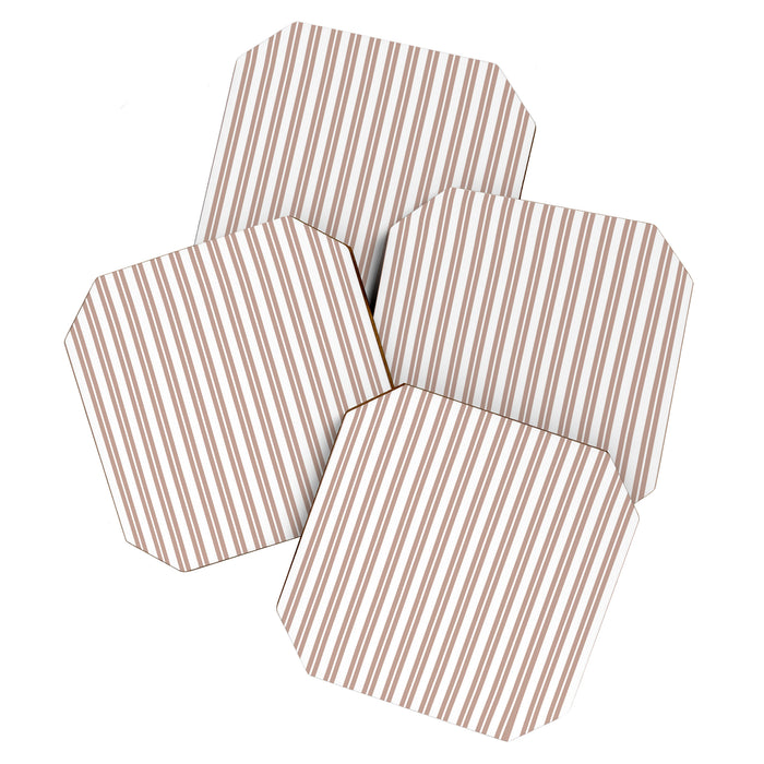 Classic Double Stripes Light Mocha Brown and White Vertical Stripe Pattern Coaster Gallery Image 1
