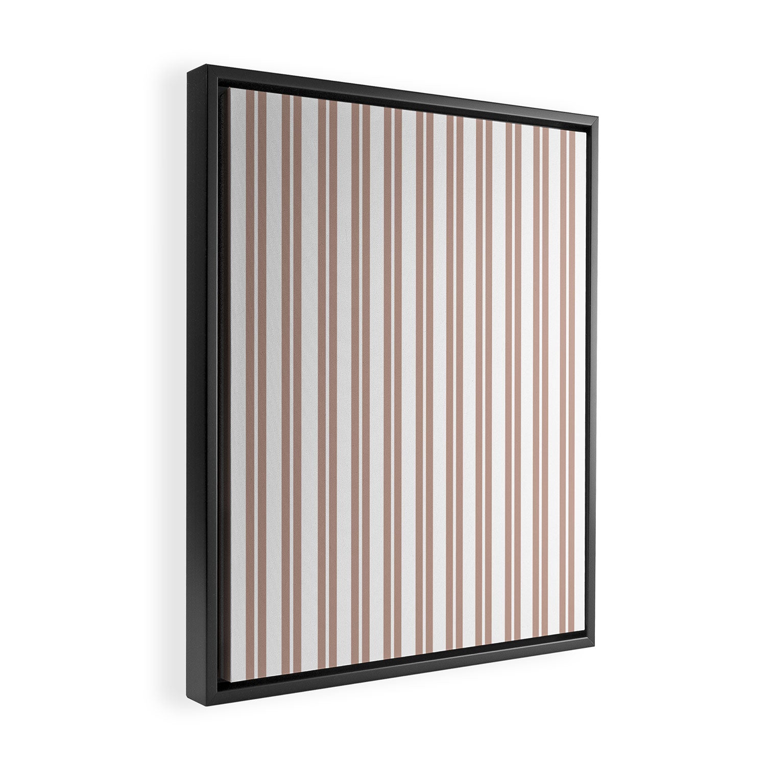 Classic Double Stripes Light Mocha Brown and White Vertical Stripe Pattern Framed Canvas Print Gallery Image 2