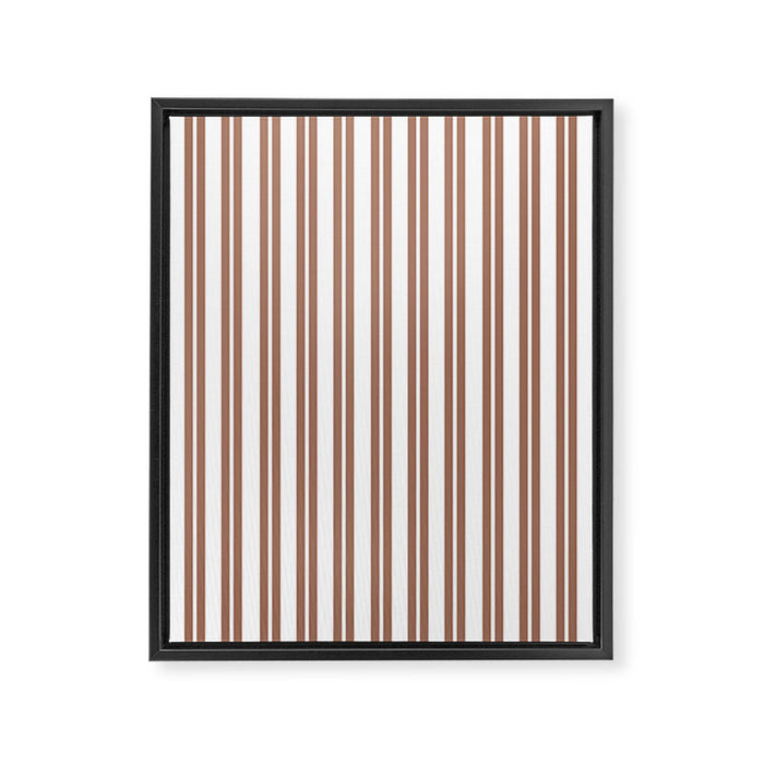 Classic Double Stripes Mocha Brown and White Vertical Stripe Pattern Framed Canvas Print Gallery Image 1