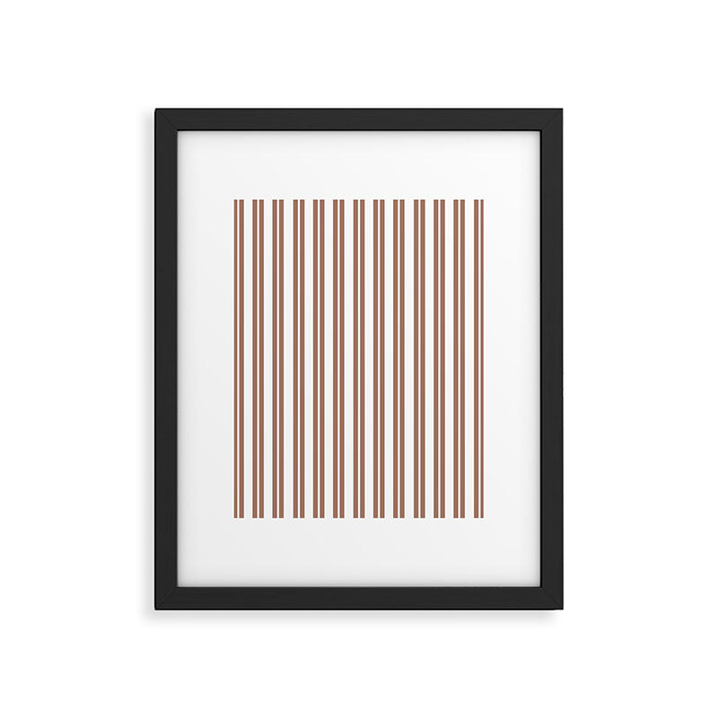 Classic Double Stripes Mocha Brown and White Vertical Stripe Pattern Framed Art Print Gallery Image 6