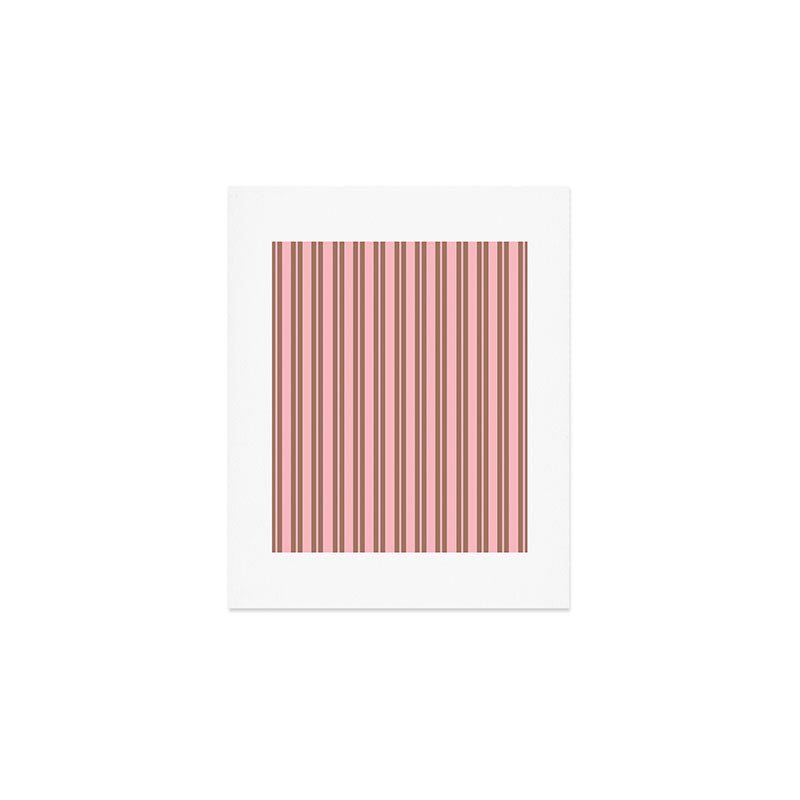 Classic Double Stripes Vertical Stripe Pattern in Mocha Brown and Light Pink Art Print Gallery Image 1