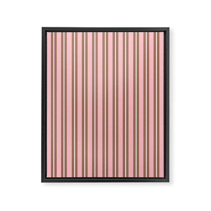 Classic Double Stripes Vertical Stripe Pattern Mocha Pink Framed Canvas Print Gallery Image 1