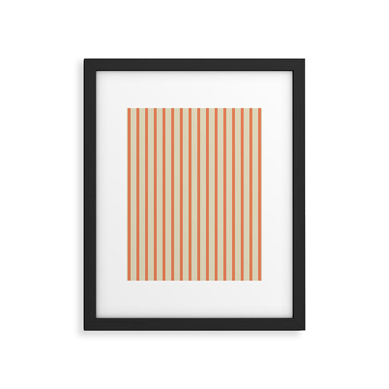 Classic Modern Retro Vertical Stripe Pattern in Cream Beige and Light Pumpkin Orange Framed Art Print Gallery Image 6