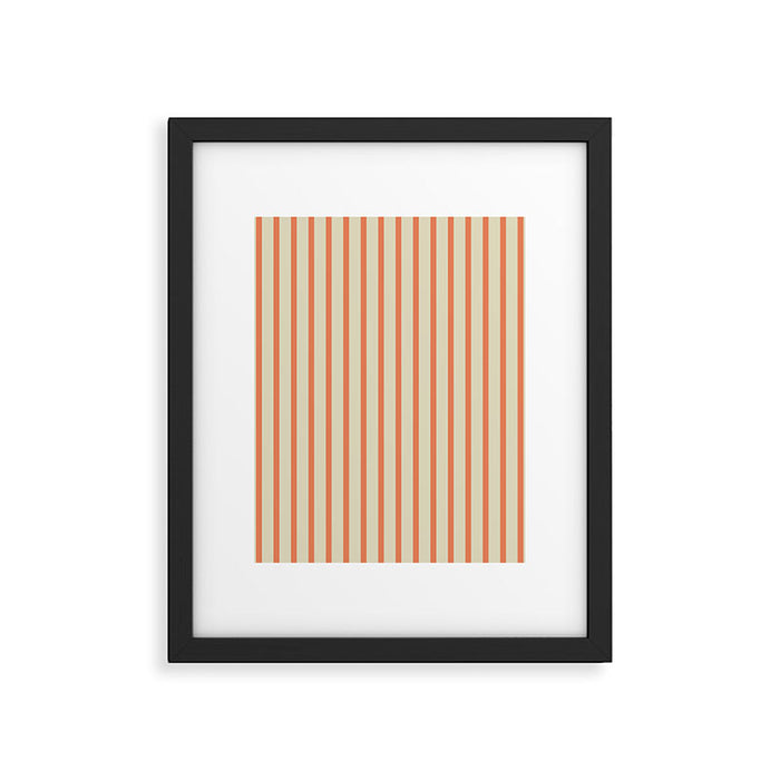 Classic Modern Retro Vertical Stripe Pattern in Cream Beige and Light Pumpkin Orange Framed Art Print Gallery Image 1