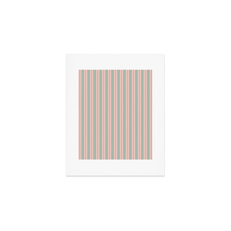 Classic Retro Double Stripe Pattern in Pale Blush and Light Celadon Green Art Print Gallery Image 1