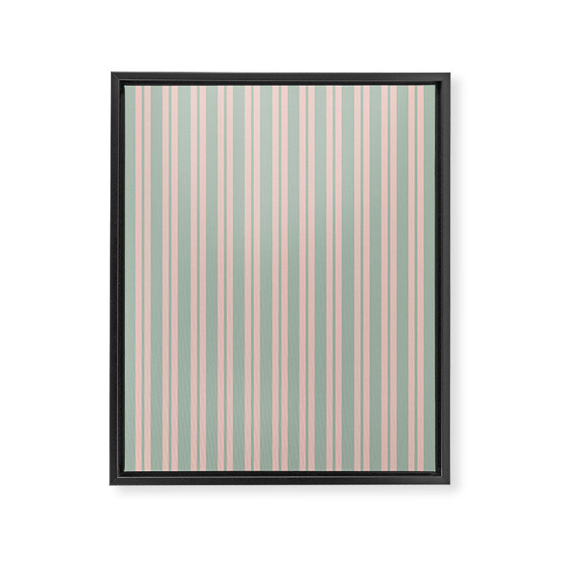 Classic Retro Double Stripe Pattern in Pale Blush and Light Celadon Green Framed Canvas Print Gallery Image 8