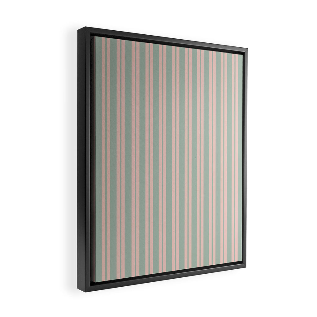 Classic Retro Double Stripe Pattern in Pale Blush and Light Celadon Green Framed Canvas Print Gallery Image 2