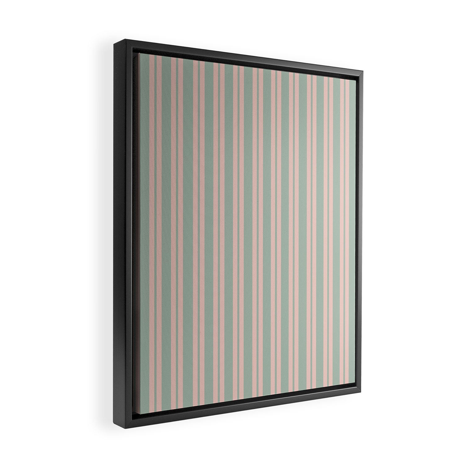 Classic Retro Double Stripe Pattern in Pale Blush and Light Celadon Green Framed Canvas Print Gallery Image 2