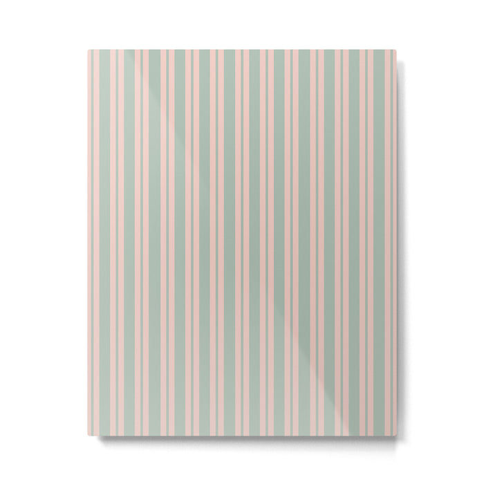 Classic Retro Double Stripe Pattern in Pale Blush and Light Celadon Green Metal Print Gallery Image 1