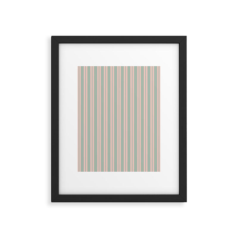 Classic Retro Double Stripe Pattern in Pale Blush and Light Celadon Green Framed Art Print Gallery Image 6