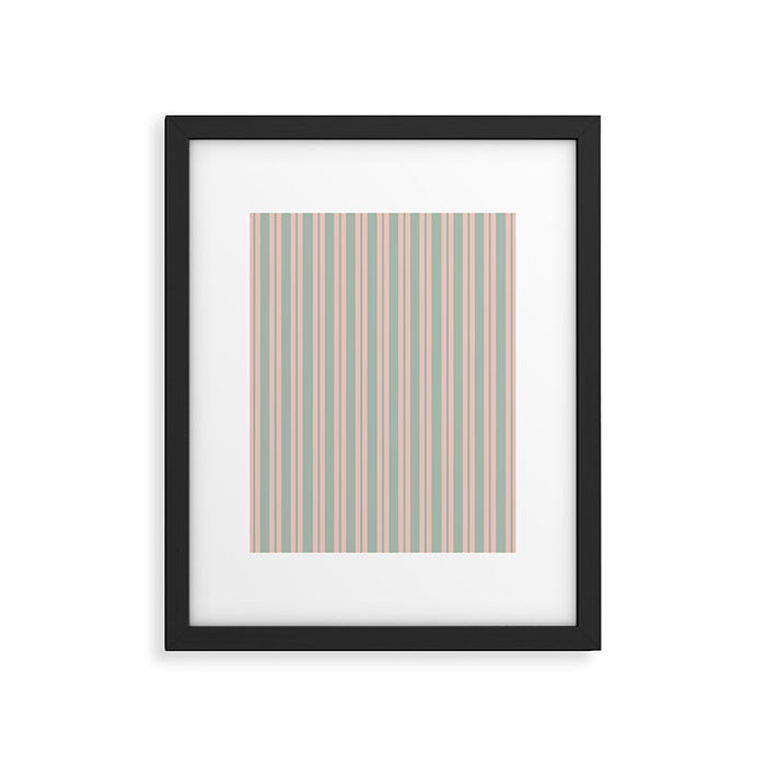 Classic Retro Double Stripe Pattern in Pale Blush and Light Celadon Green Framed Art Print Gallery Image 1