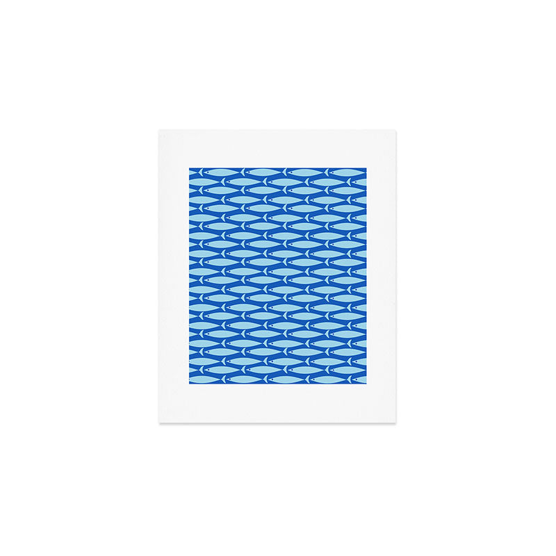 Coastal Fish Geometric Ocean Pattern in Blue Art Print Gallery Image 1