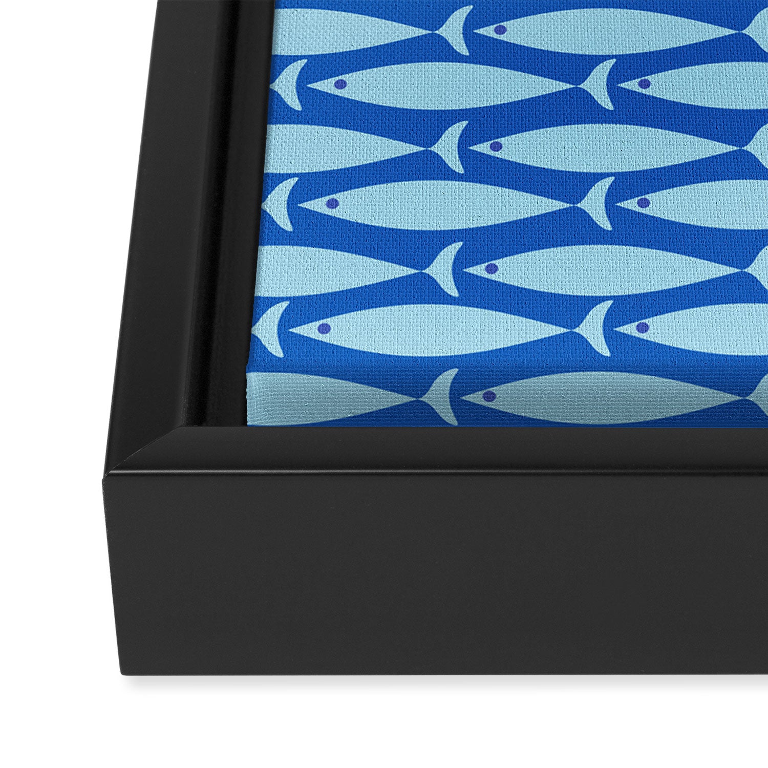 Coastal Fish Geometric Ocean Pattern in Blue Framed Canvas Print Gallery Image 3