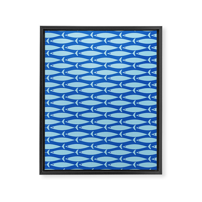 Coastal Fish Geometric Ocean Pattern in Blue Framed Canvas Print Gallery Image 8
